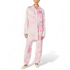 NWT SET EVERLANE MARQUES /ALMEIDA PINK TIE-DYE CUFFED TROUSERS & SATIN SHIRT